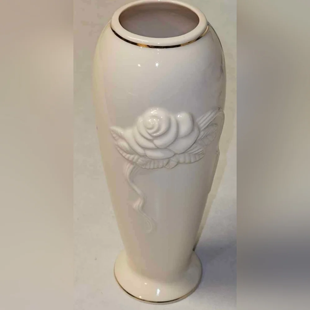 Set Of 2 Lenox Rose Blossom Embossed Bud Vase Porcelain 24k Gold Trim